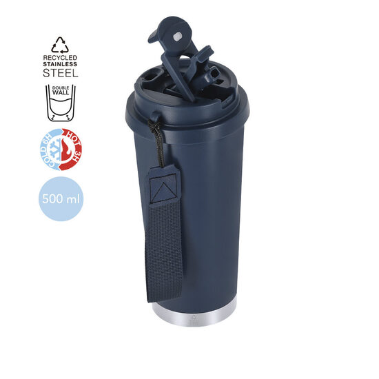 Termokrūze no pārstrādāta nerūsējošā tērauda ar salmiņu – 500 ml